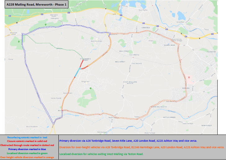 Notification from KCC A228 Malling Road diversions and closures